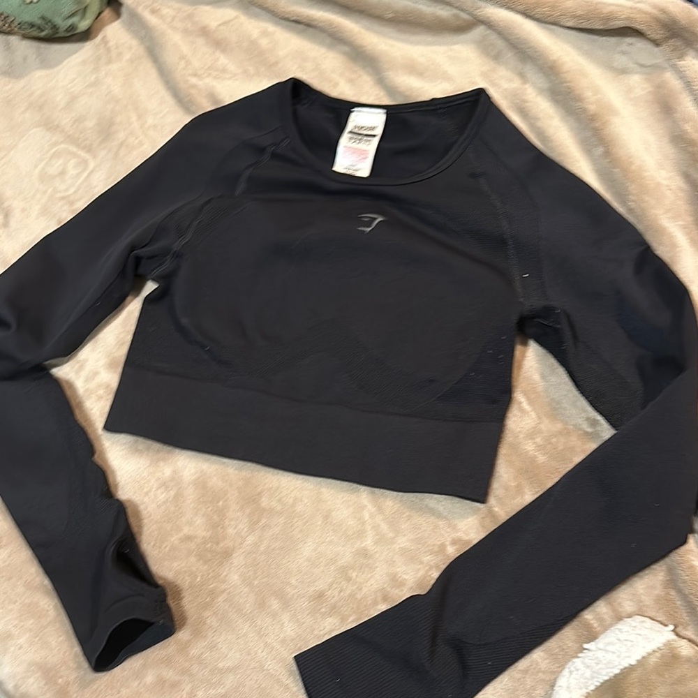 Black Long Sleeve Crop Top Seamless